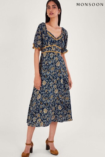 Monsoon Blue Dotty Flower Dress (453436) | £85