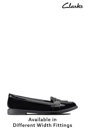 Clarks Black Multi Fit Patent Scala Bright Youth Shoes (453470) | £47 - £49