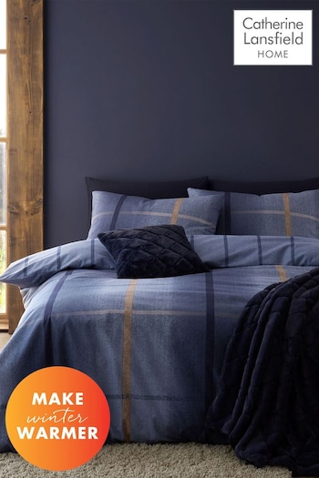 Catherine Lansfield Blue Brushed Cotton Melrose Tweed Check Duvet Cover Set (453487) | £20 - £35
