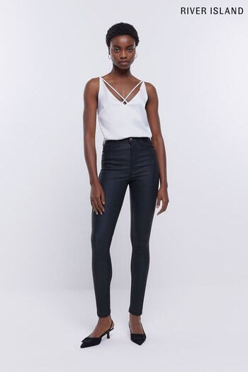 River Island Black Coated High Waisted Skinny Jeans (453586) | £49
