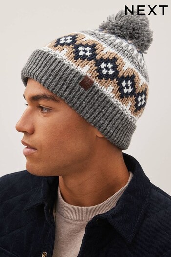 Grey & Neutral Pattern Bobble Hat (453694) | £14