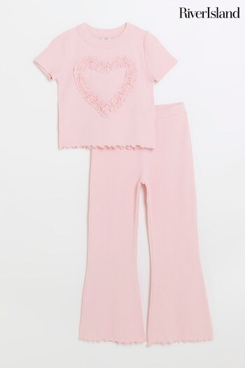 River Island Pink Girls Heart Rib Kickflare Set (453824) | £25