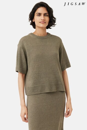 Jigsaw Green Linen Slub Knitted T-Shirt (454139) | £95