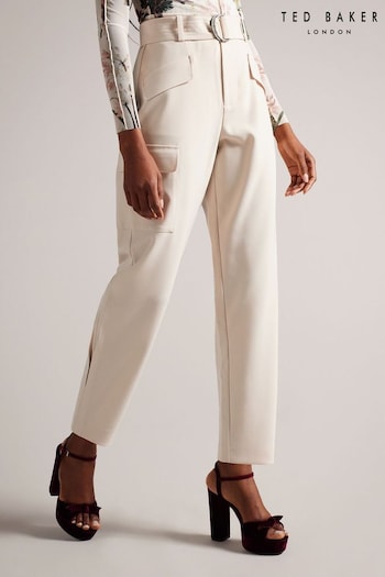 Ted Baker Natural Gracieh High Waisted Belted Tapered Cargo Trousers (454385) | £125