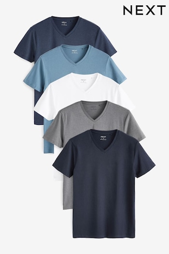 Blue V-Neck T-Shirts 5 Pack (454588) | £37