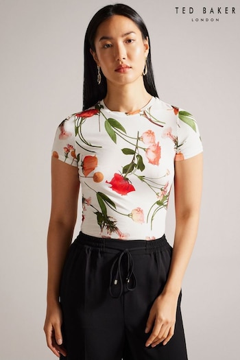 Ted Baker Treyya Printed Fitted White T-Shirt (454683) | £45