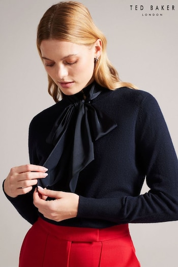 Ted Baker Blue Maralou Sweater With Tie Bow Detail At Neck (454748) | £125