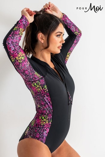 Pour Moi Black & Pink Energy Long Sleeved Swimsuit (454867) | £56