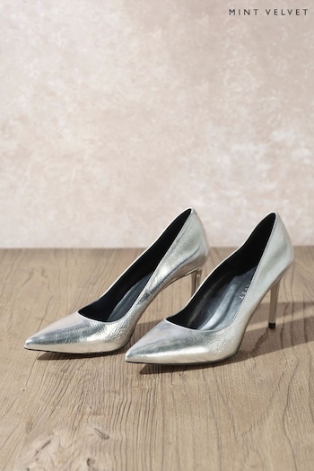 Mint Velvet Silver Leather Court Shoes Roshe (454911) | £119