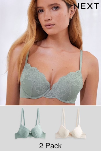 Mint Green/Cream Push Up Pad Plunge Lace Bras 2 Pack (455061) | £26
