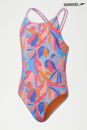 Speedo Girls Pink Printed Twinstrap Swimsuit (455248) | £22