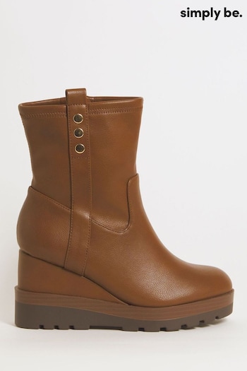 Simply Be Brown Ankle Wedge Boots With Stud Detailing In Wide Fit (455251) | £55