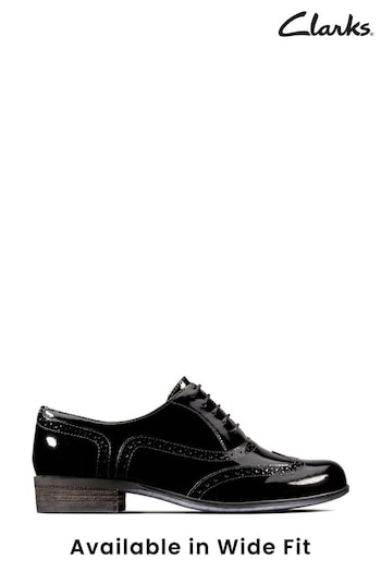 Clarks Black Patent Hamble Oak Wide Fit Shoes (455389) | £70