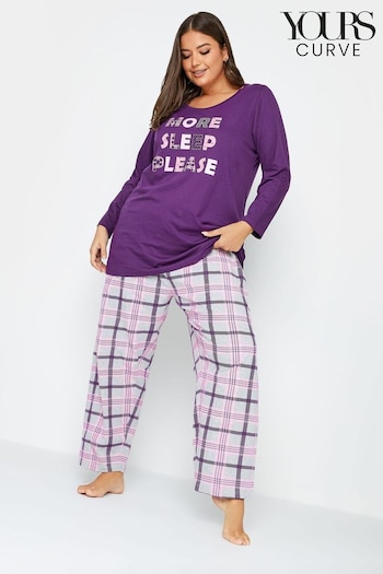 Yours Curve Purple More Sleep Please Check Longsleeve Wide Leg Pyjamas Set (455394) | £26