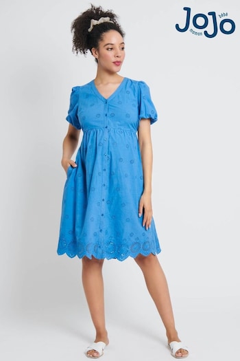 JoJo Maman Bébé Blue Broderie Anglaise Maternity Dress (455474) | £45