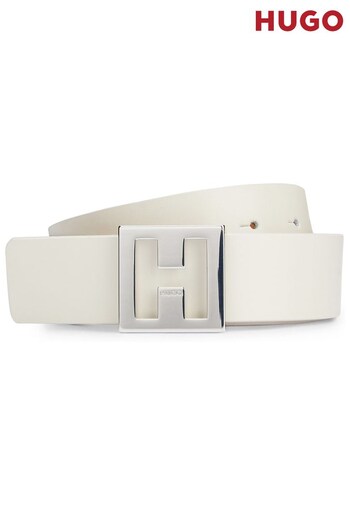 HUGO Monogram-Buckle Reversible White Belt In Italian Leather (456118) | £79
