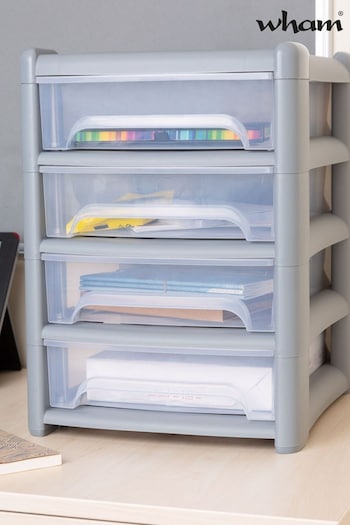 Wham Grey 1 x Shallow 4 Drawer Tower Home and Office Organisation (456184) | £26