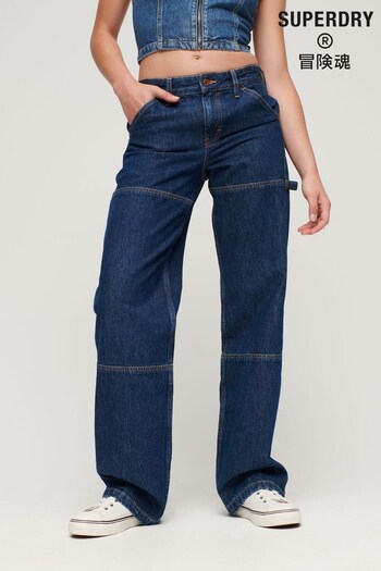Superdry Blue Organic Cotton Mid Rise Denim Carpenter Jeans (456252) | £65