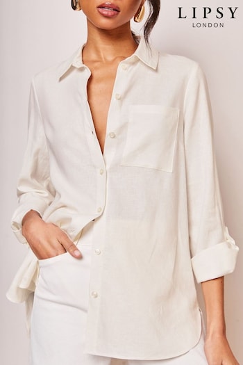 Lipsy White Linen Blend Button Through Shirt (456427) | £35
