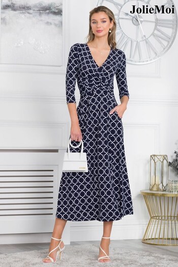 Jolie Moi Blue Patricia Jersey Fit & Flare Maxi Dress (456773) | £75