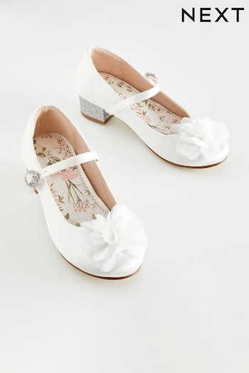 White Satin Stain Resistant Corsage Flower Bridesmaid Heel Shoes (456899) | £25 - £32