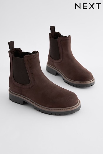 Chocolate Brown Standard Fit (F) Leather Warm Lined Chelsea Boots (457085) | £0