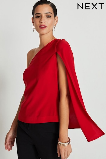 Red One Shoulder Cape Sleeve Top (457119) | £40