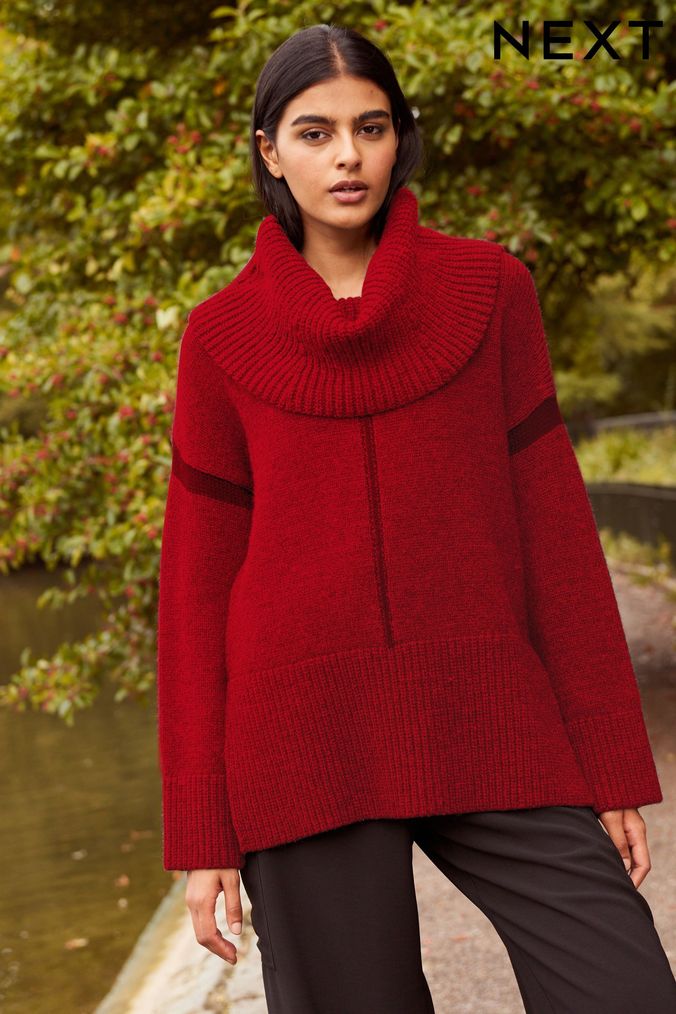 Womens red discount roll neck jumper