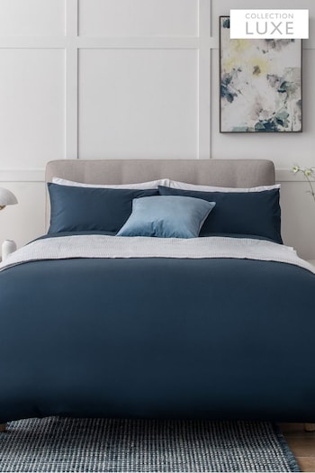 Navy Collection Luxe 400 Thread Count 100% Egyptian Cotton Sateen Duvet Cover And Pillowcase Set (457324) | £50 - £82