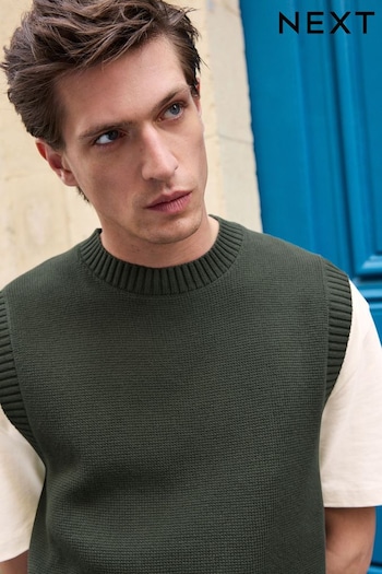 Green 100% Cotton Rib Crew Neck Knitted Tank (457416) | £28