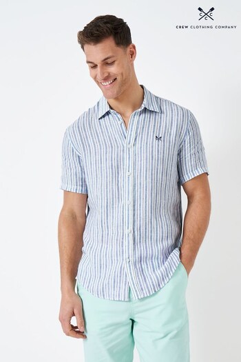 Crew Clothing Company Blue Stripe Linen Classic Shirt (457542) | £59