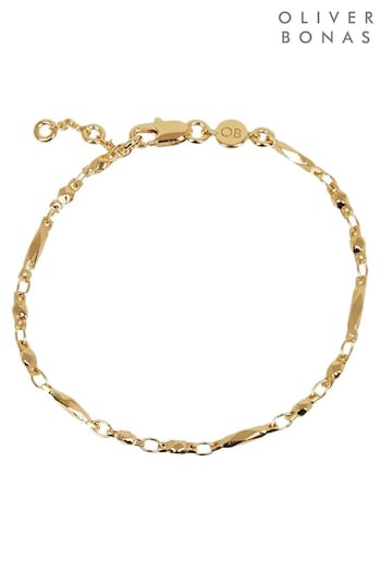 Oliver Bonas Eos Twist & Textured Bead Gold Plated Chain Bracelet (457912) | £45