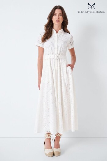 Crew Clothing Company White Cotton Flared Dress (458003) | £175