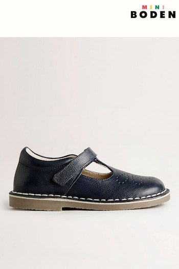 Boden Navy Leather T-Bar School Shoes (458070) | £39 - £44