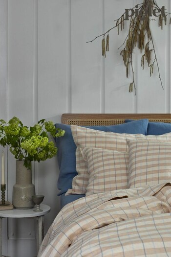 Piglet in Bed Cafe au Lait Check Stripe Set of 2 Linen Pillowcases (458174) | £55
