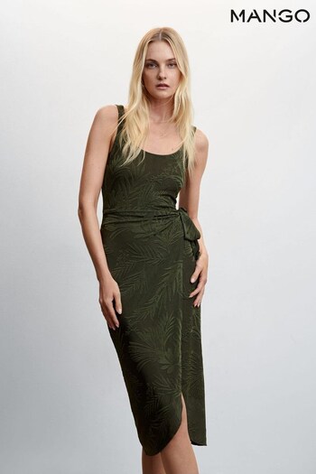 Mango Green Knotted Jacquard Dress (458371) | £46