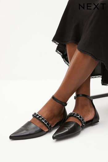 Black Forever Comfort® Point Toe Chain Trim Flats (458431) | £42