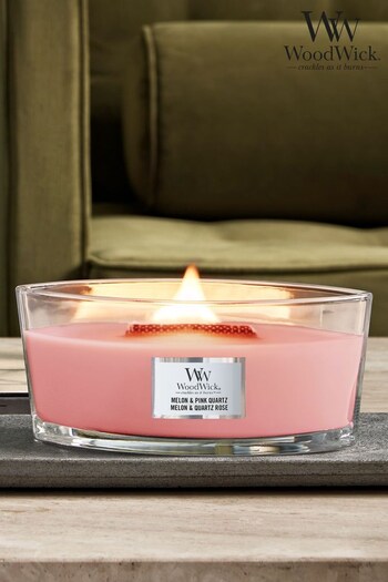 Woodwick Pink Ellipse Scented Candle with Crackle Wick Melon Quartz (458904) | £35