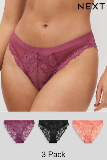 Black/Terracotta/Rose Pink High Leg Lace Knickers 3 Pack (459065) | £26