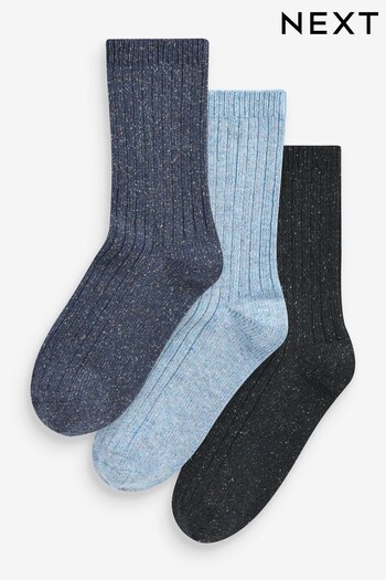 Navy Thermal Wool Blend Ankle Socks With Silk 3 Pack (459383) | £15