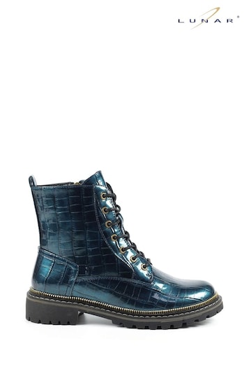 Lunar Blue Regan Croc Effect Ankle Boots (459588) | £60
