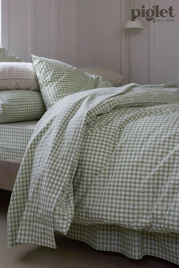 Piglet in Bed Pear Gingham Set of 2 100% Cotton Pillowcases (459638) | £39