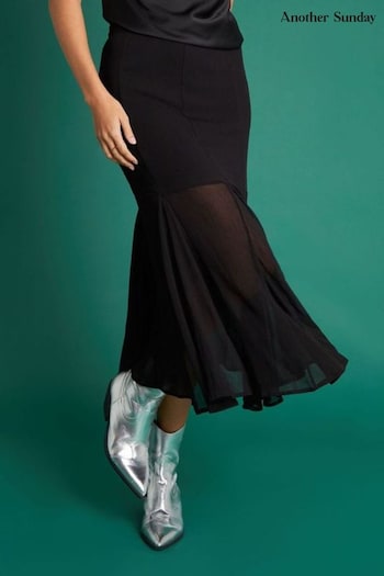 Another Sunday Chiffon Godet Black Midi Skirt (460508) | £38
