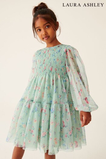 Laura Ashley Green Shirred Printed Mesh Dress (460675) | £34 - £38