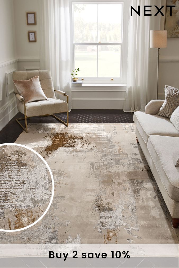 Champagne Valencia Elena High Shine Abstract Rug (460875) | £60 - £330