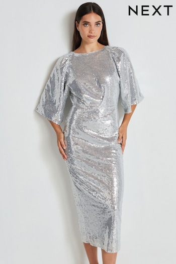 Silver Sequin Batwing Midi Dress (461075) | £97