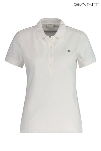 GANT Shield Cap Sleeve Piqué White Polo Korte Shirt (461173) | £70