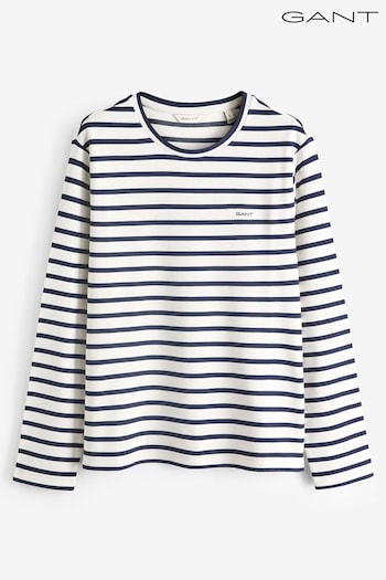GANT Blue/White Relaxed Fit Striped Long Sleeve Top (461405) | £80