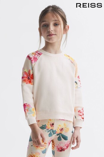Reiss Pink Brooke Junior Floral Print Cotton Jersey Sweatshirt crew (462237) | £34