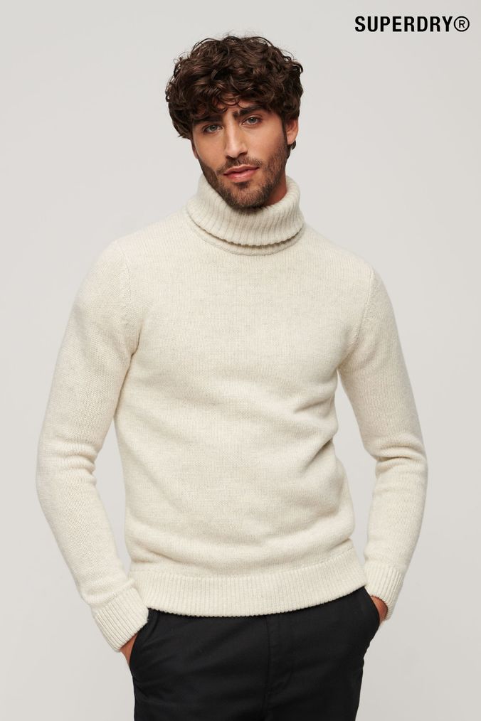 Buy Men s Cream Roll Neck Knitwear Online Next UK